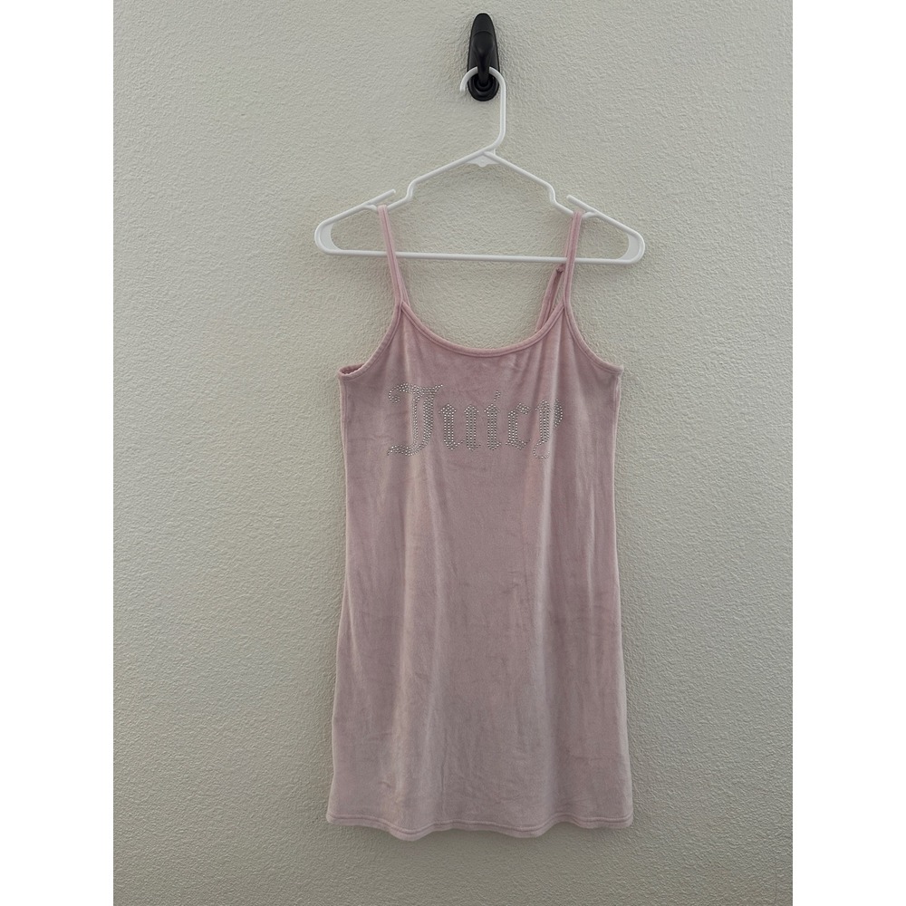 Juicy Couture Baby Pink Velour Rhinestone Bling Slip Dress Nighty Chemise Small